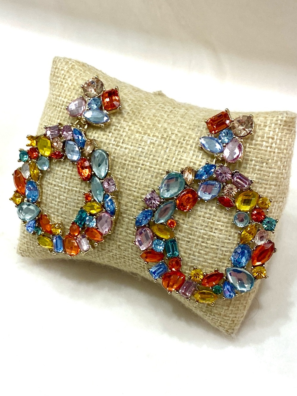 J. Crew Multicolor Crystal Hoop Drop Earrings in Gold-Tone - Picture 3 of 6